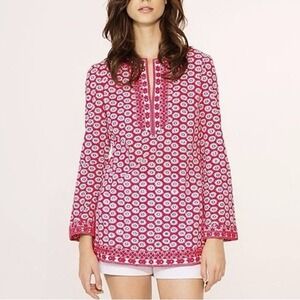 Tory Burch Jayne‎ Tunic Sequin Embellished Floral Print Long Sleeve Cotton Sz 8
